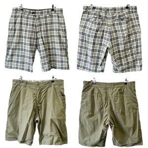 Men's Flat Front Reversible Chino Shorts Green Plaid Size 34